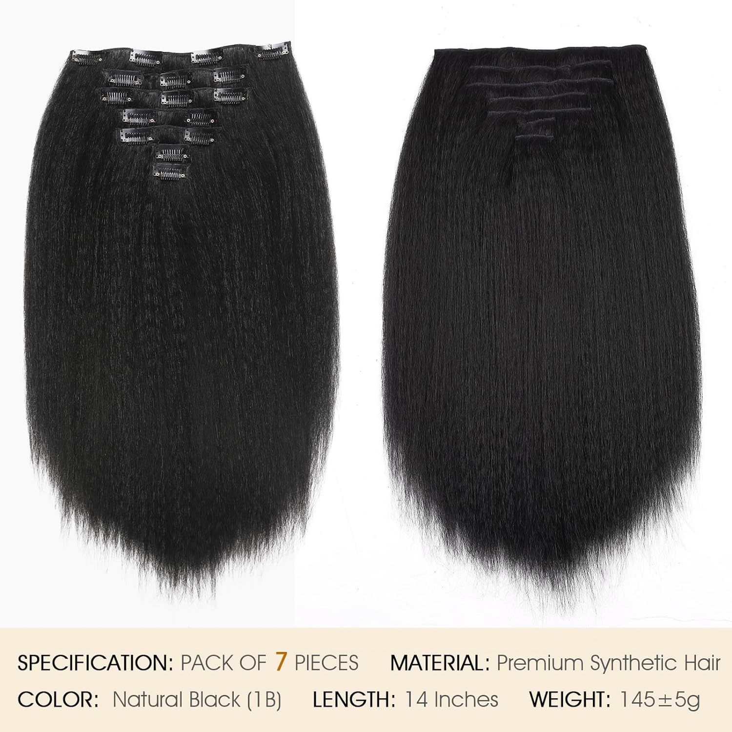 BestSeller 7 Pack Set Sythentic Hair 16 Clips Ins Hair Extension Yaki Kinky Straight Hair Wig Thick End Hair Wig