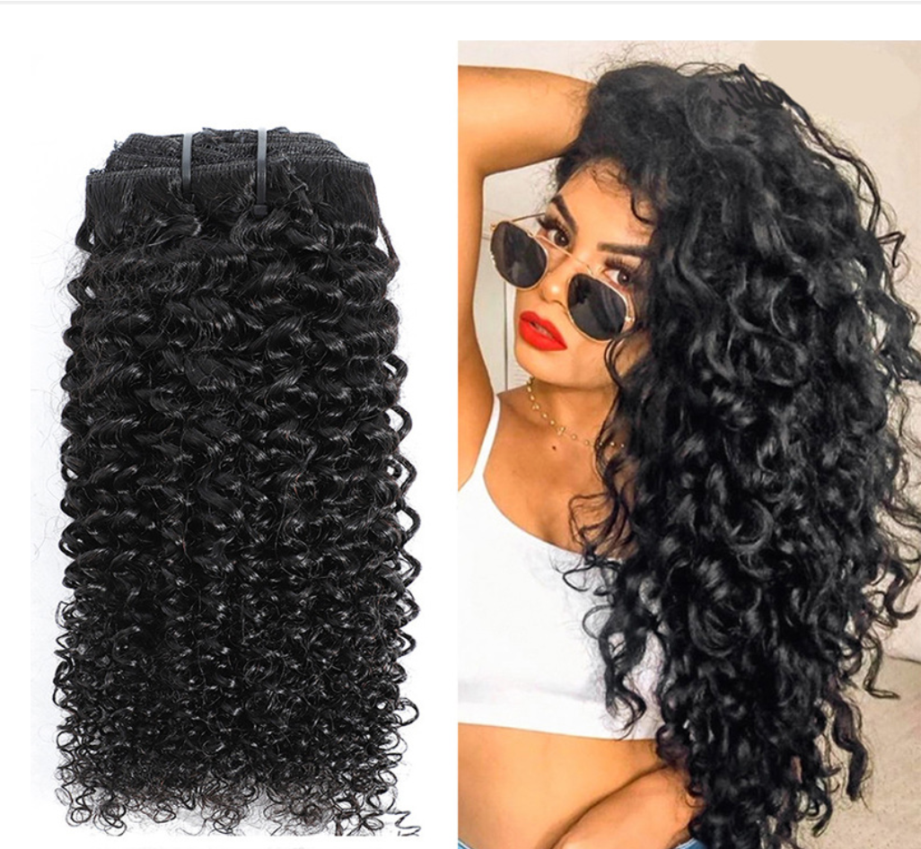 8pcs set lace clip ins human hair extension Kinky Curly Clip In Hair