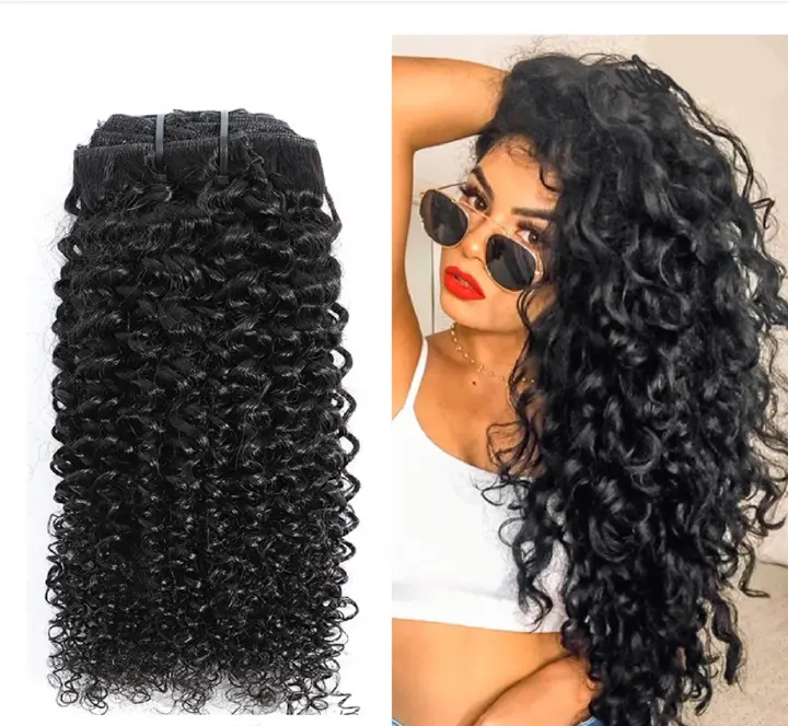 8pcs set lace clip ins human hair extension Kinky Curly Clip In Hair