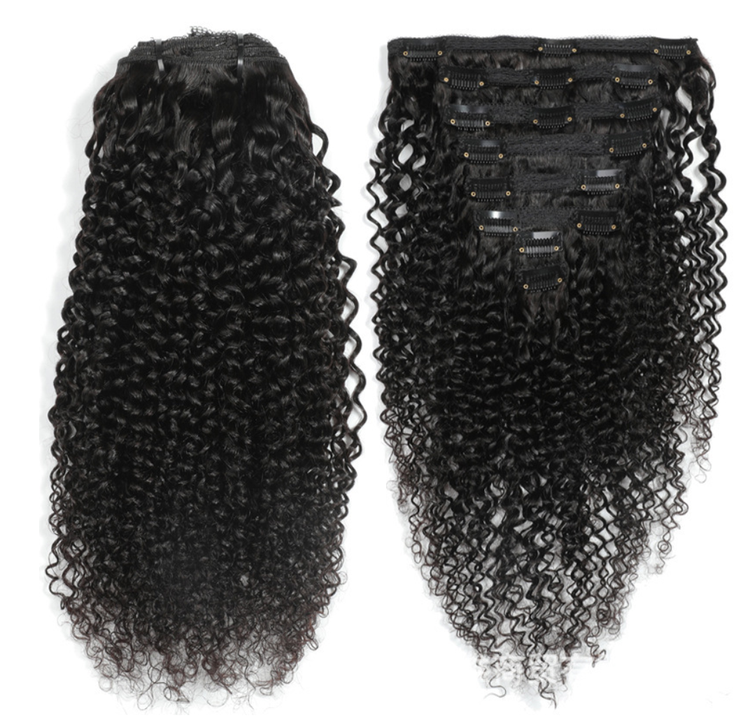 8pcs set lace clip ins human hair extension Kinky Curly Clip In Hair