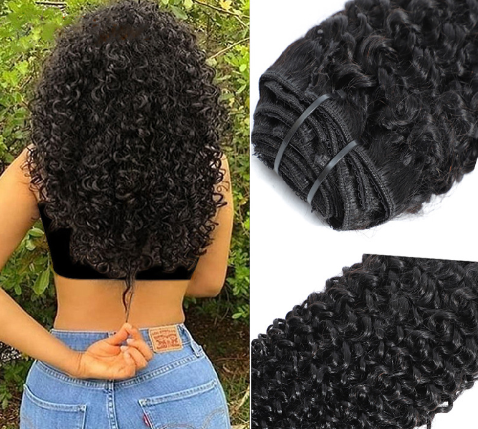8pcs set lace clip ins human hair extension Kinky Curly Clip In Hair