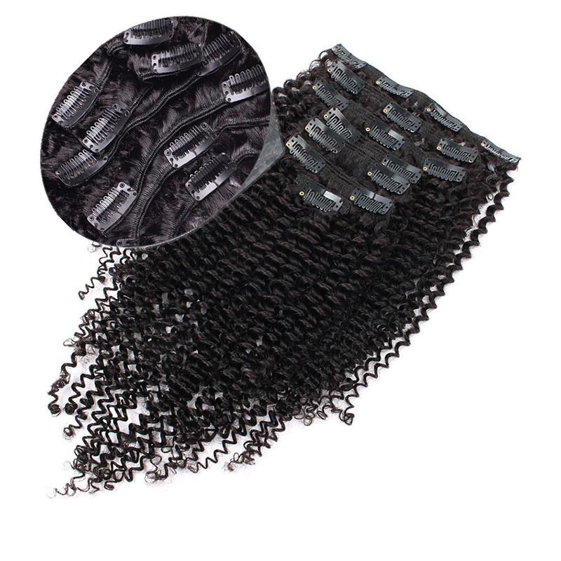 8pcs set lace clip ins human hair extension Kinky Curly Clip In Hair