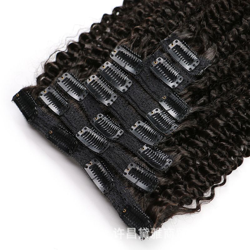 8pcs set lace clip ins human hair extension Kinky Curly Clip In Hair