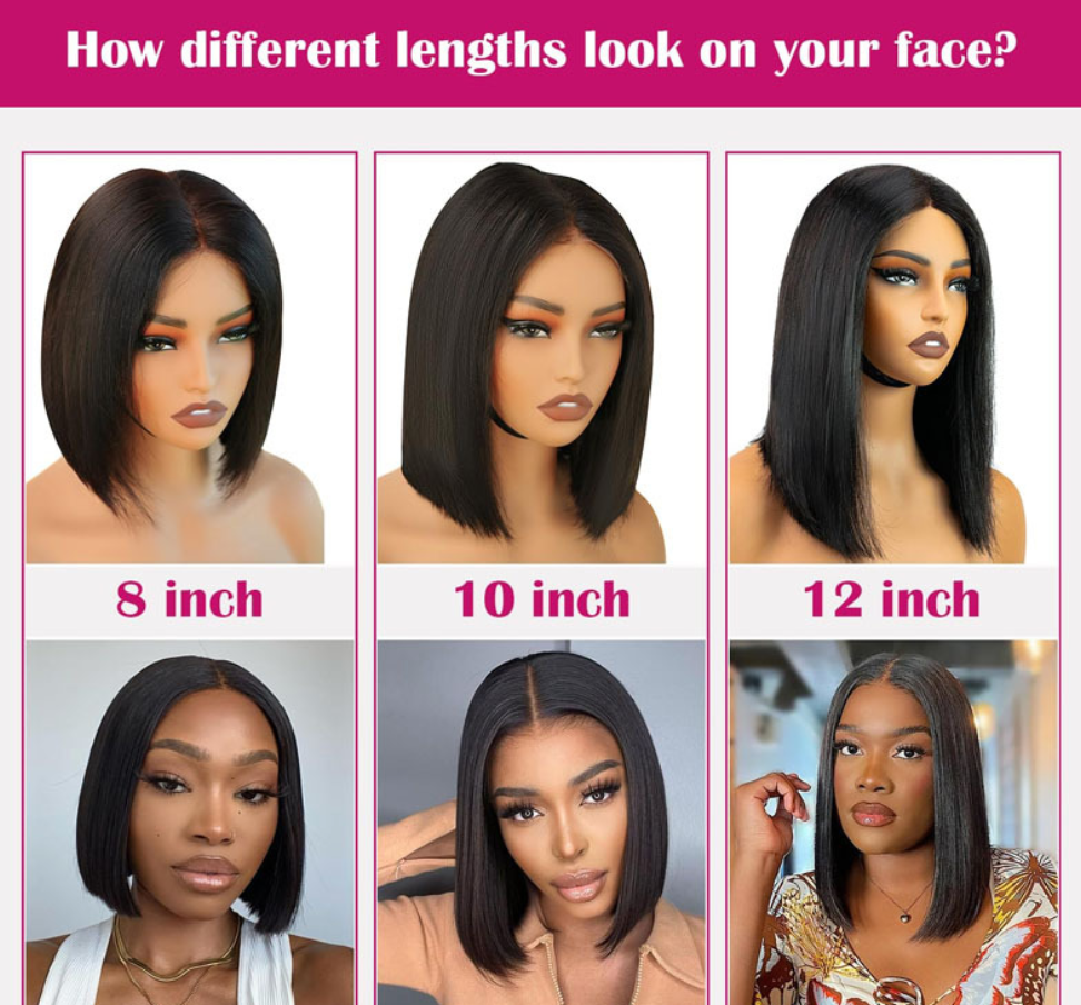 13*4 lace bob wig 100% human hair natural black straight hair wig