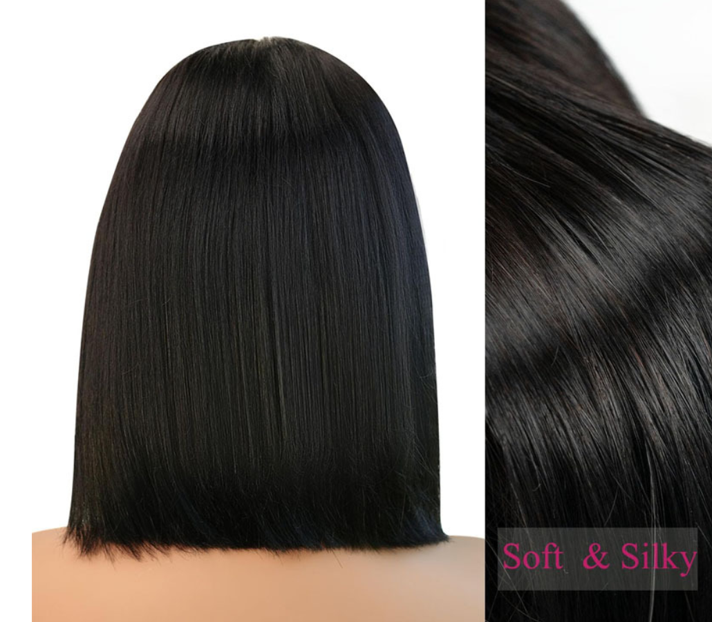 13*4 lace bob wig 100% human hair natural black straight hair wig
