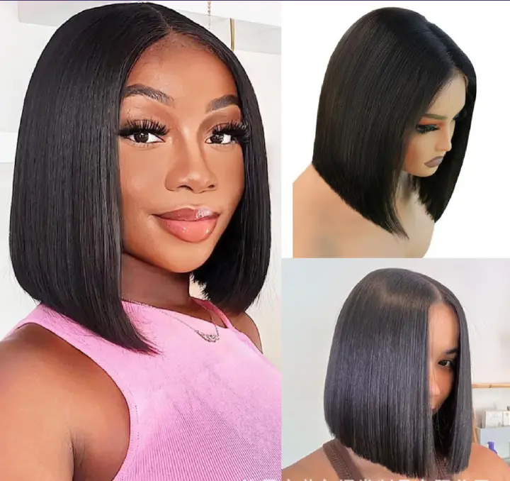 13*4 lace bob wig 100% human hair natural black straight hair wig