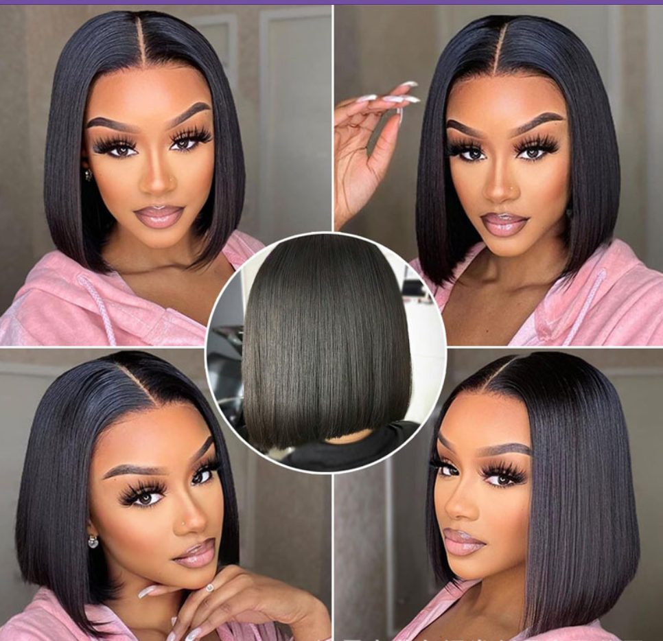 13*4 lace bob wig 100% human hair natural black straight hair wig