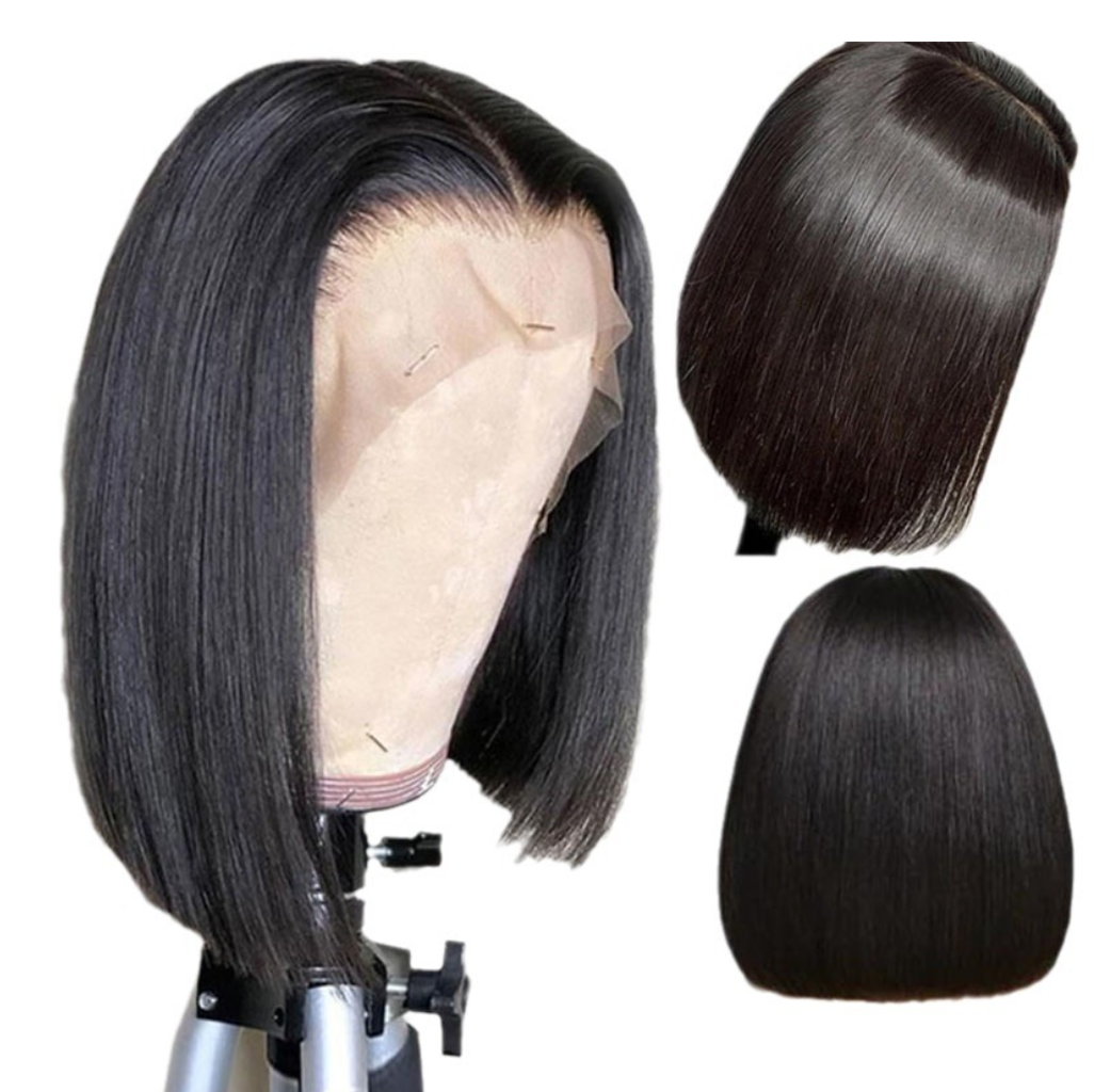 13*4 lace bob wig 100% human hair natural black straight hair wig