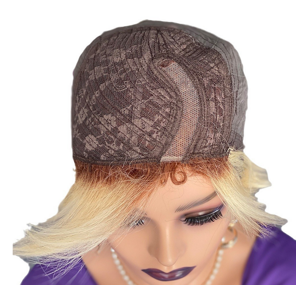 6" Fashion Short Hair Wig Pixie Cut T4/613 Lace Human Hair wig