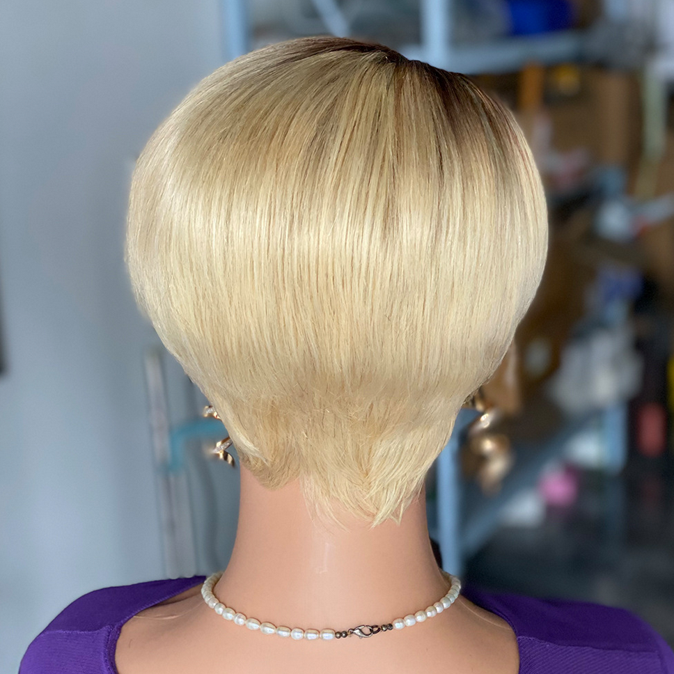 6" Fashion Short Hair Wig Pixie Cut T4/613 Lace Human Hair wig