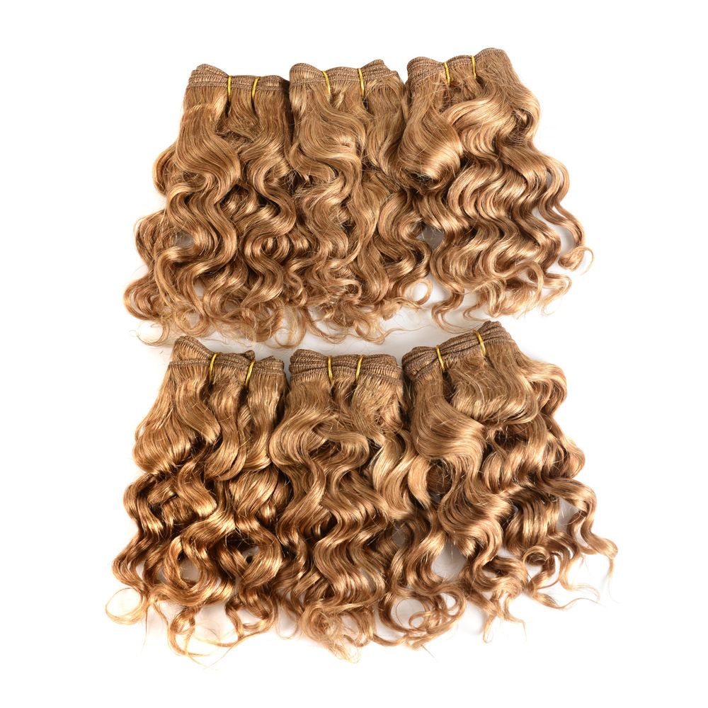 100% real human hair weaves 7pcs set short hair bundles curly body wave hair extension