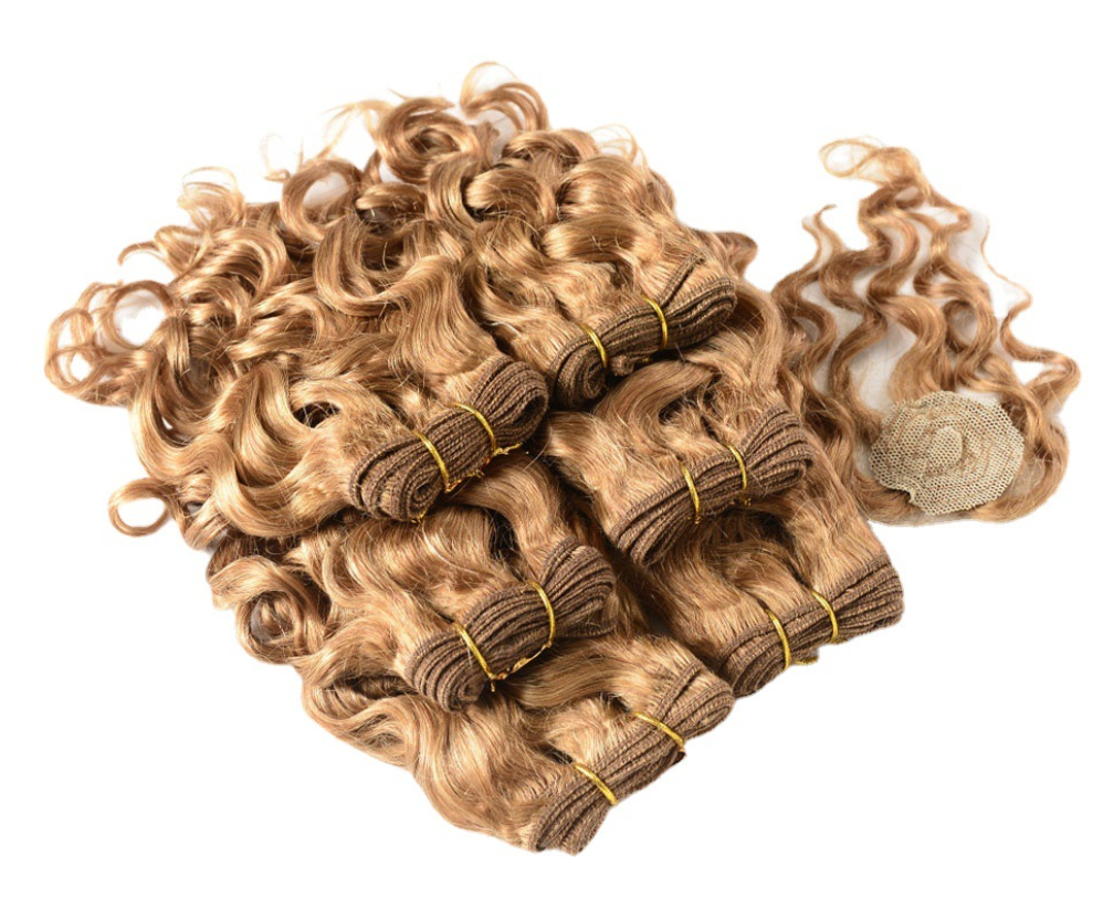 100% real human hair weaves 7pcs set short hair bundles curly body wave hair extension