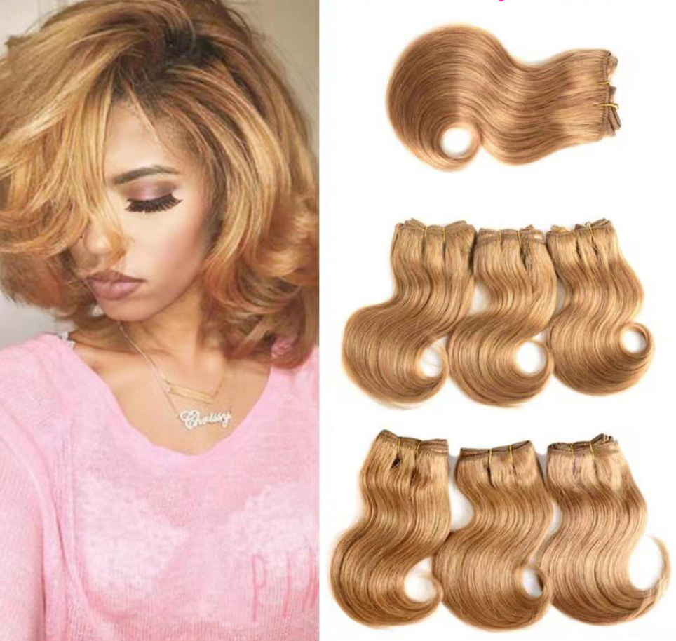 100% real human hair weaves 7pcs set short hair bundles curly body wave hair extension