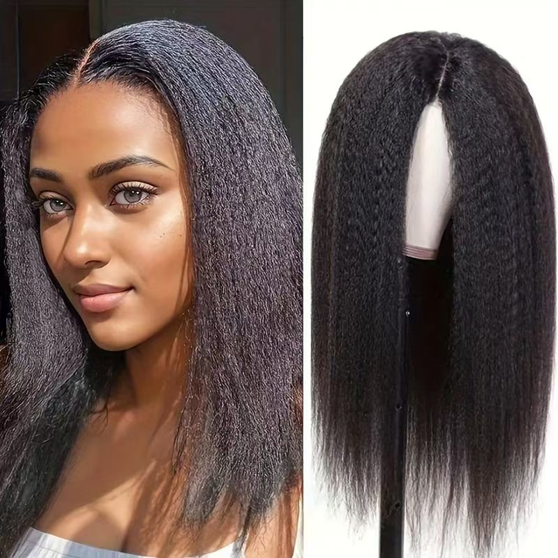 Synthetic Hair Natural Smooth Long Black Hair Wigs Synthetic Kinky Straight Wigs
