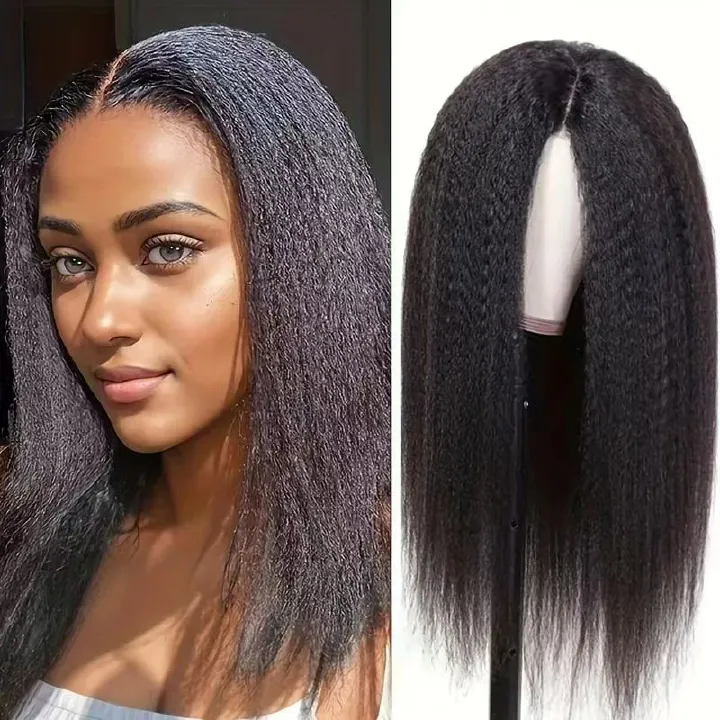 Synthetic Hair Natural Smooth Long Black Hair Wigs Synthetic Kinky Straight Wigs