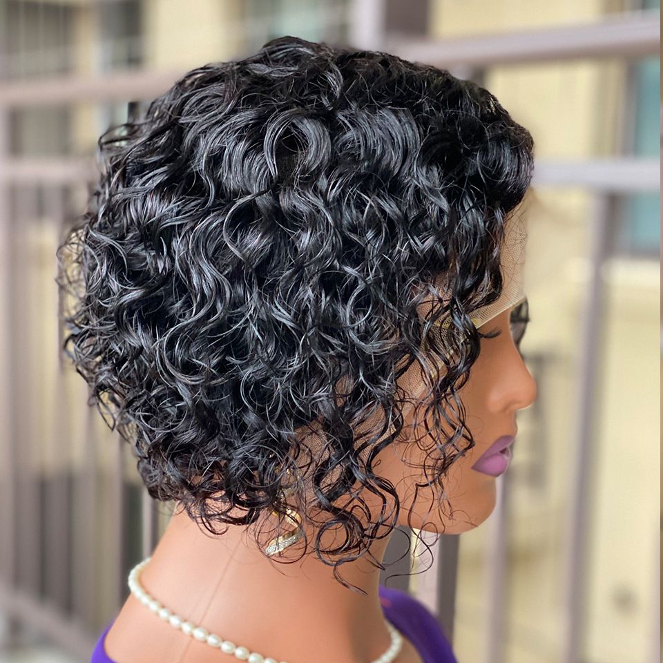Curly pixie cut frontal wigs human hair 13*4 Lace Frontal Wig real human hair wig