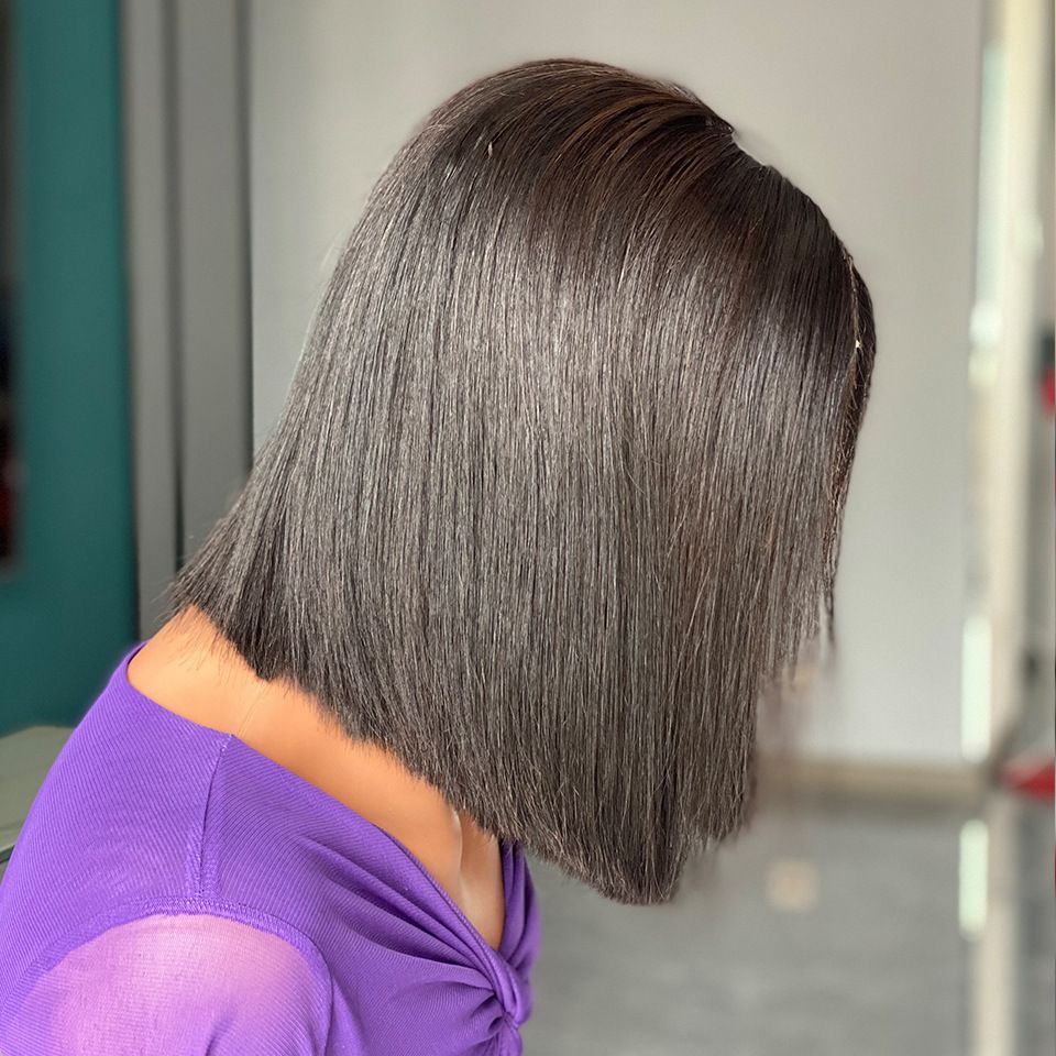 5*5 Lace Frontal Wig 10" Bone Straight Human Hair Bob Wigs 100% Remy Human Hair Wig