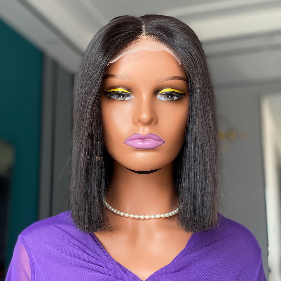 5*5 Lace Frontal Wig 10" Bone Straight Human Hair Bob Wigs 100% Remy Human Hair Wig