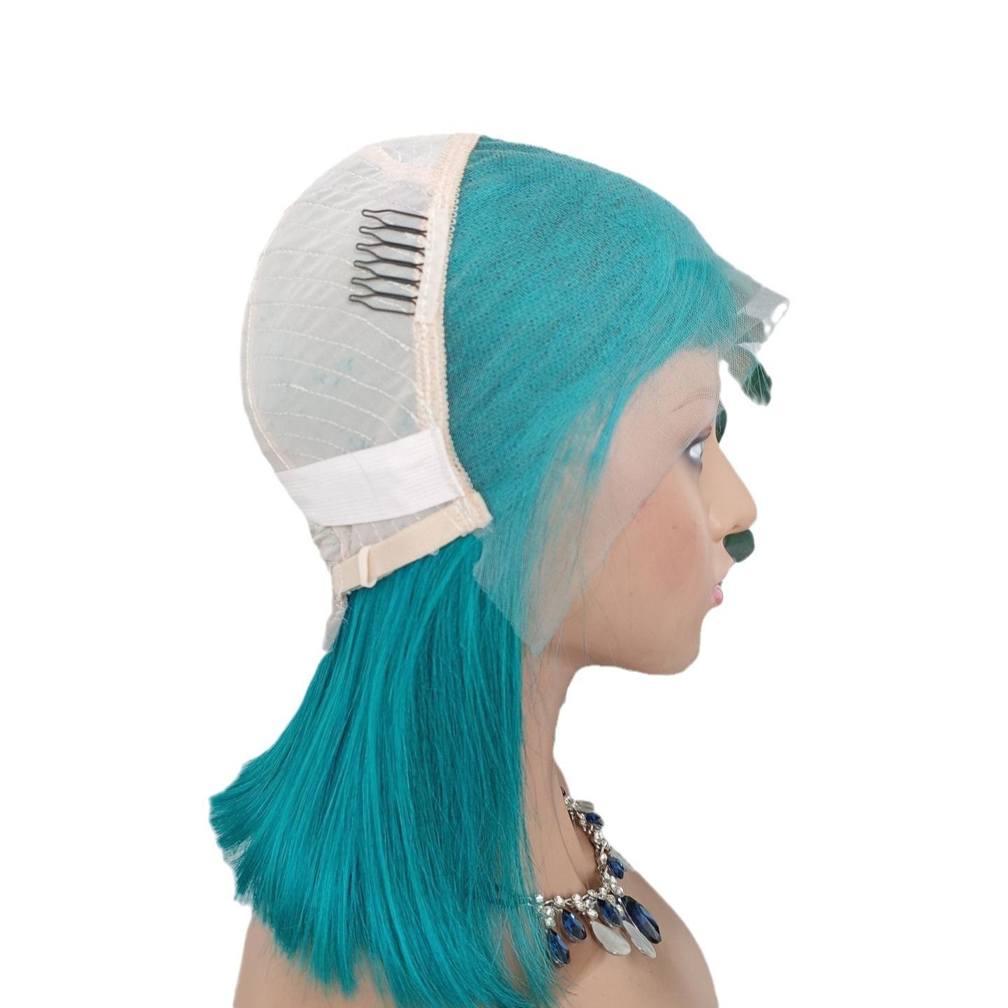 13*4 Lace Frontal Wig 100% Human Hair Bob Wig 8"10"12"14"16" Blue Color Human Hair Wig