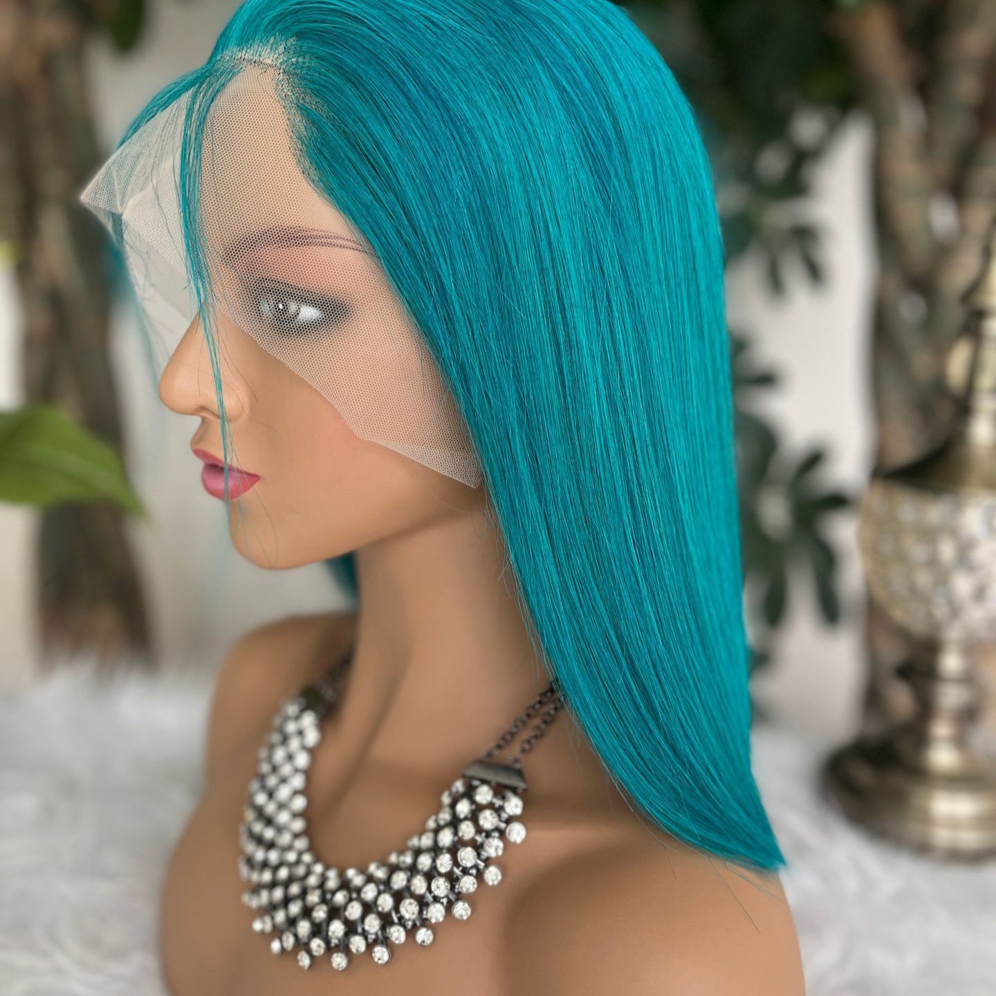 13*4 Lace Frontal Wig 100% Human Hair Bob Wig 8"10"12"14"16" Blue Color Human Hair Wig