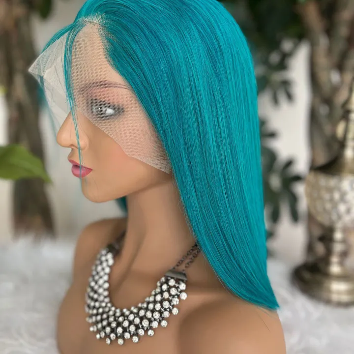 13*4 Lace Frontal Wig 100% Human Hair Bob Wig 8"10"12"14"16" Blue Color Human Hair Wig