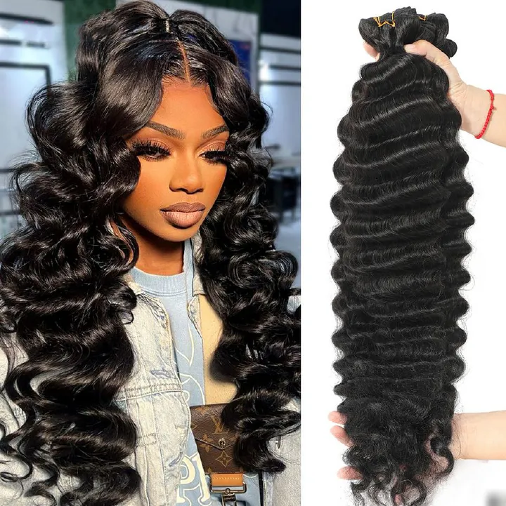 10A Human Hair Bundle Deep Wave Natural Black Color