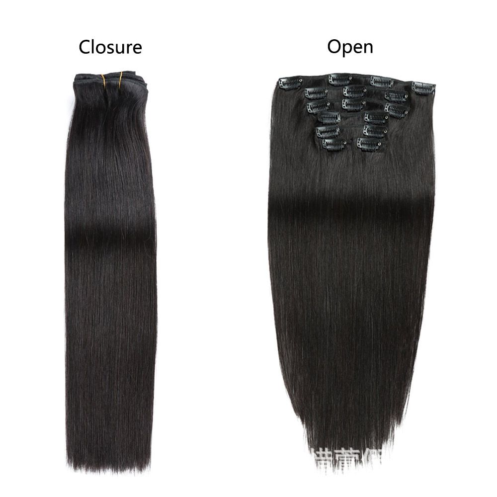 Hot Sell #1B Straight Clip In Human Hair 7PCS Set Clip ins Extension 100% Human Hair Extension