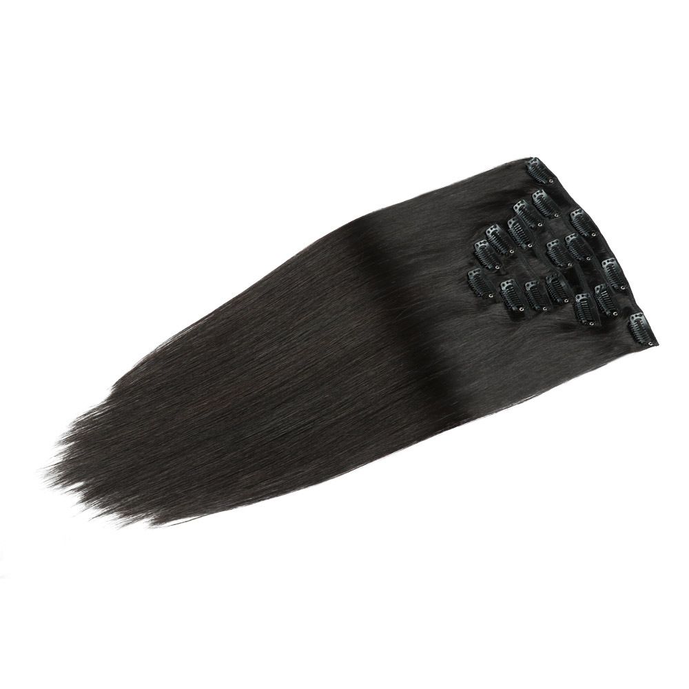 Hot Sell #1B Straight Clip In Human Hair 7PCS Set Clip ins Extension 100% Human Hair Extension