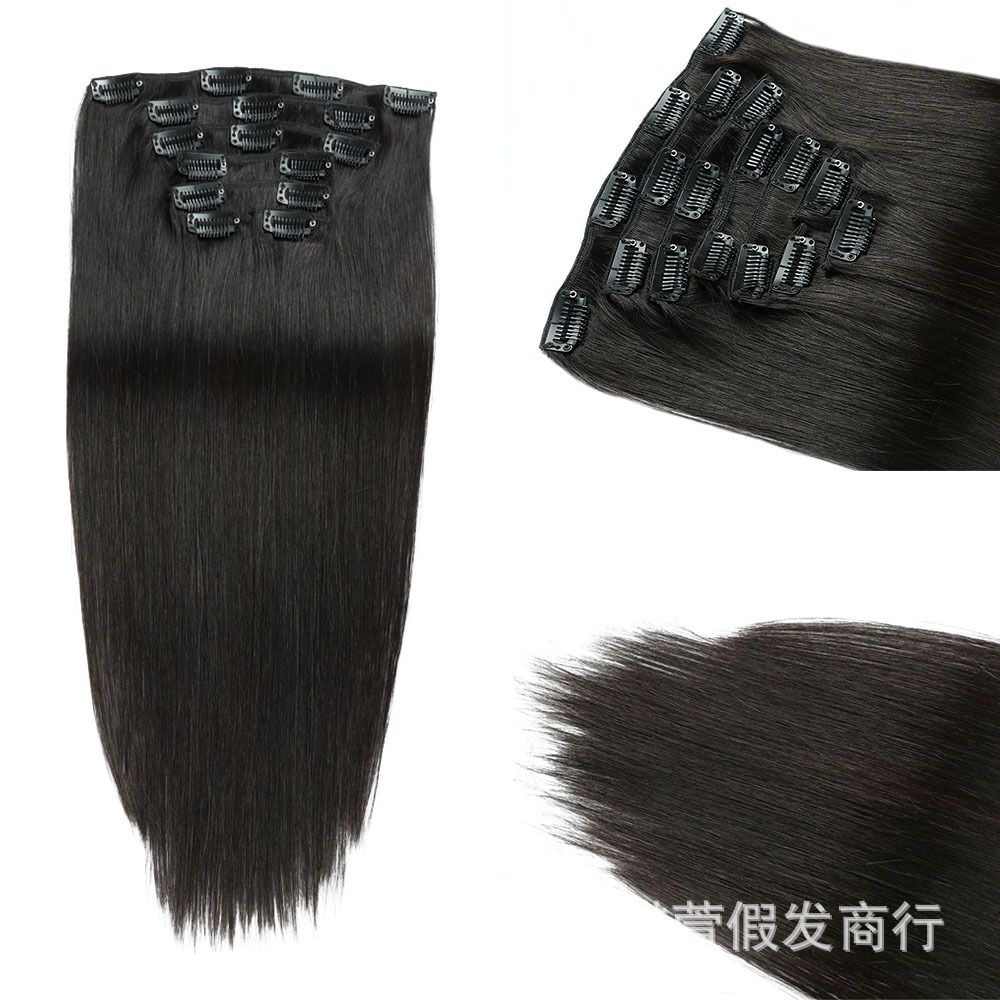 Hot Sell #1B Straight Clip In Human Hair 7PCS Set Clip ins Extension 100% Human Hair Extension