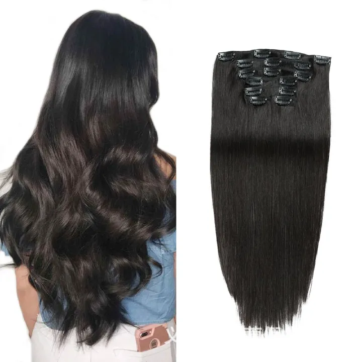 Hot Sell #1B Straight Clip In Human Hair 7PCS Set Clip ins Extension 100% Human Hair Extension