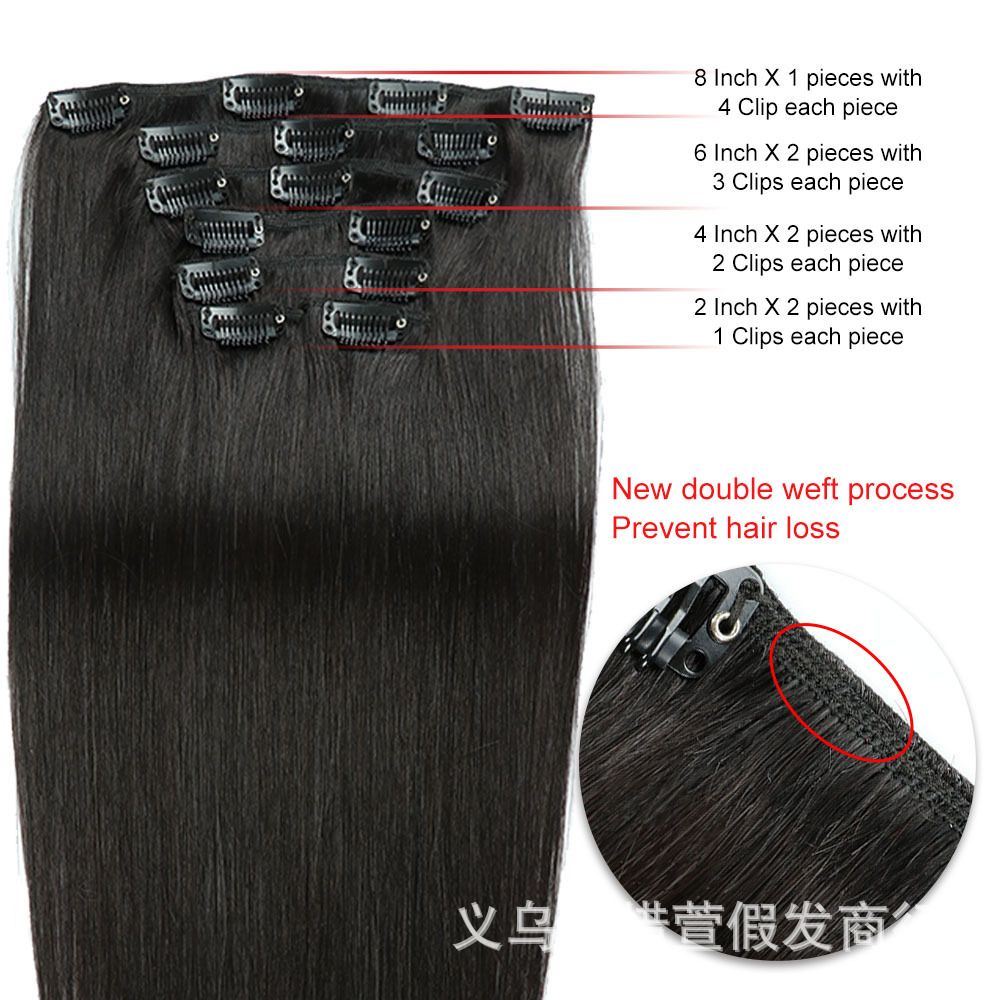 Hot Sell #1B Straight Clip In Human Hair 7PCS Set Clip ins Extension 100% Human Hair Extension