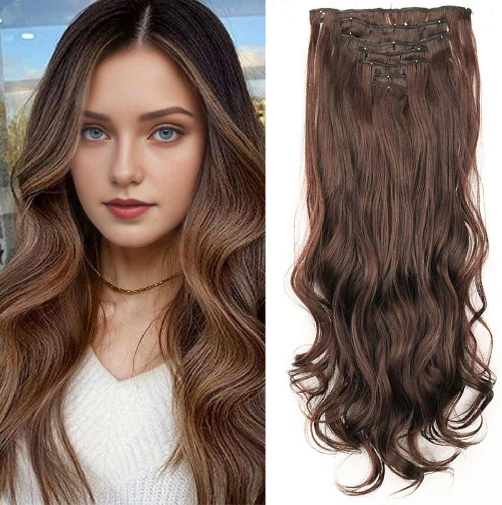 7pcs/set 16pcs clips synthetic hair extensions curly wave clip hair extensoin