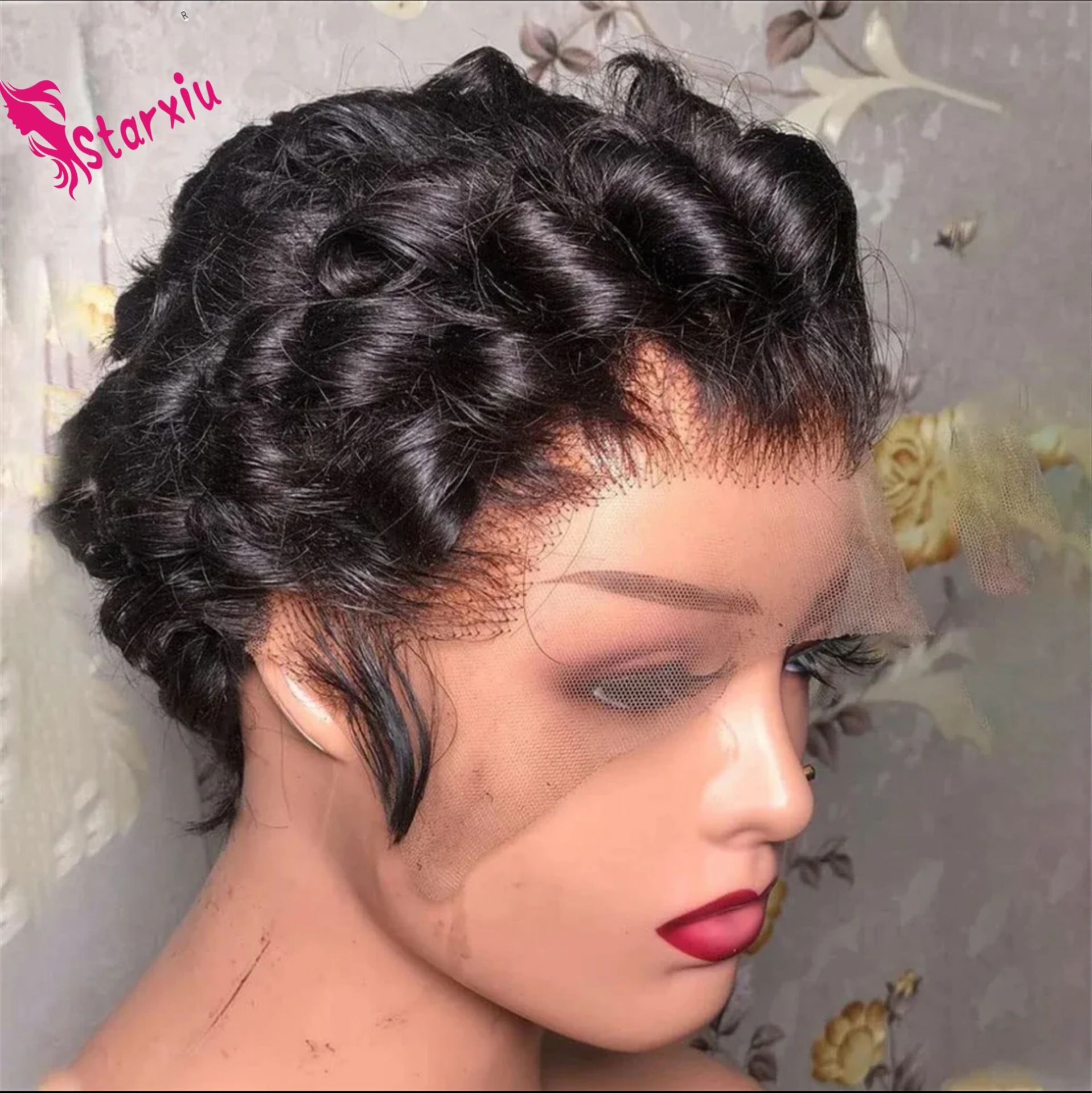 13*4 Lace Frontal 100% Human Hair Wig Africa Short Curly Wig Pixie Cut Short wigs Elf Wig Headsets Wig Short Rolls