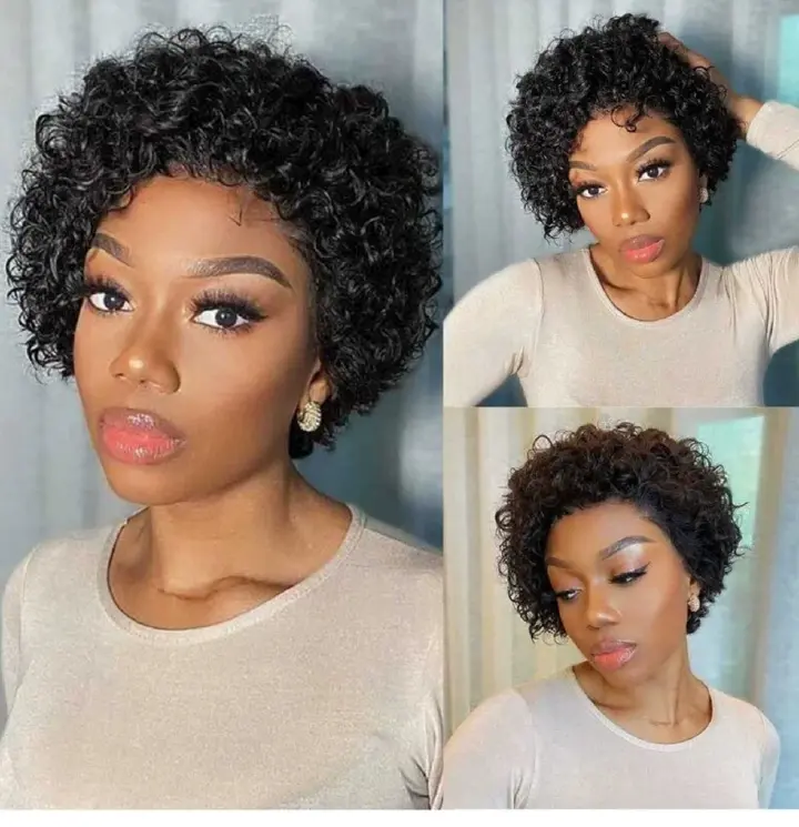 6" Real human hair wig 13*1 lace frontal wig curly short hair wig natural black color hair wig