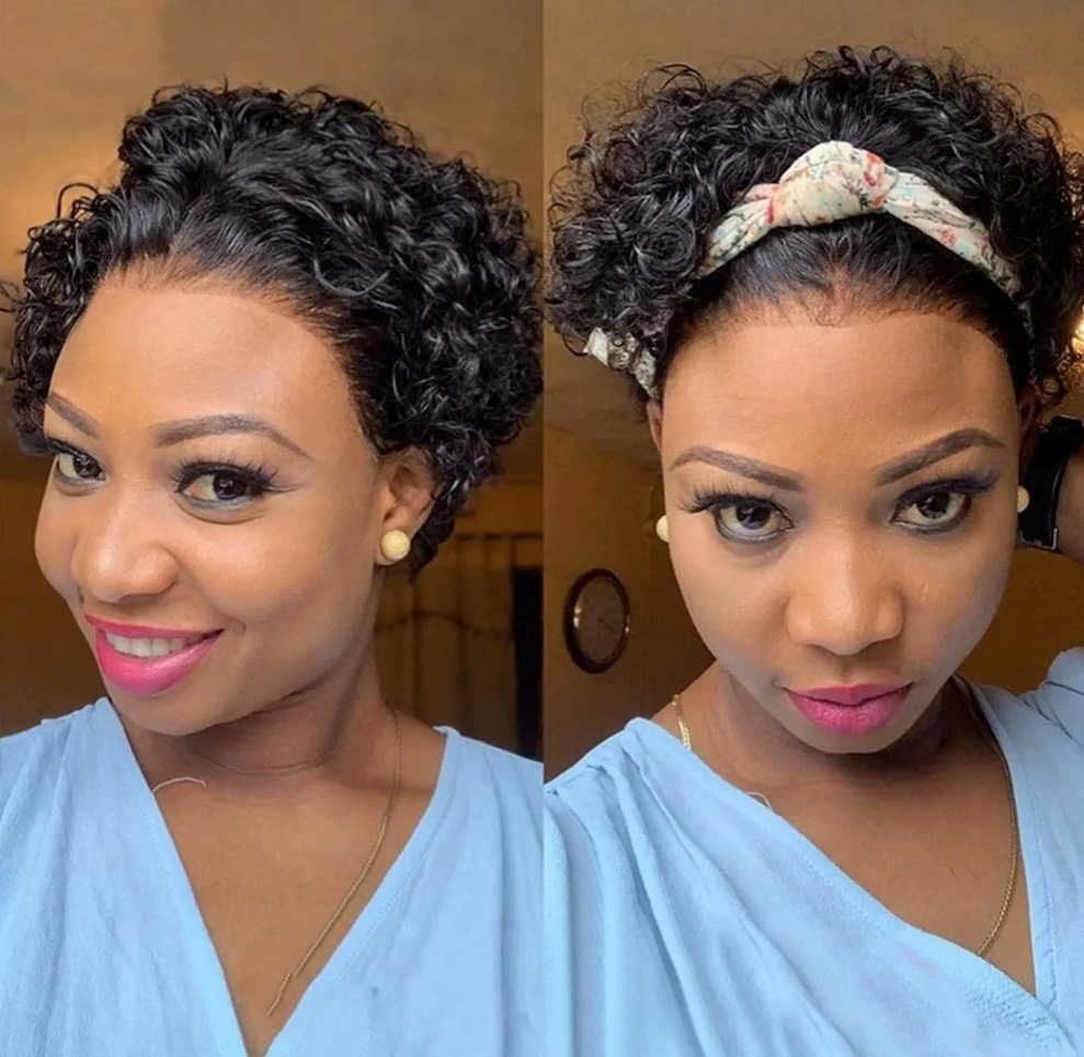 6" Real human hair wig 13*1 lace frontal wig curly short hair wig natural black color hair wig