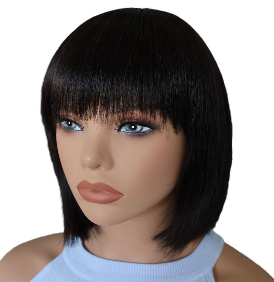 8“,12"  human hair bob wig short straight wig black color thick hair wig
