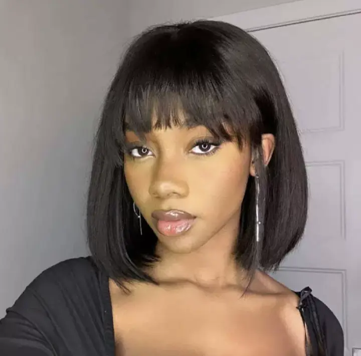 8“,12"  human hair bob wig short straight wig black color thick hair wig