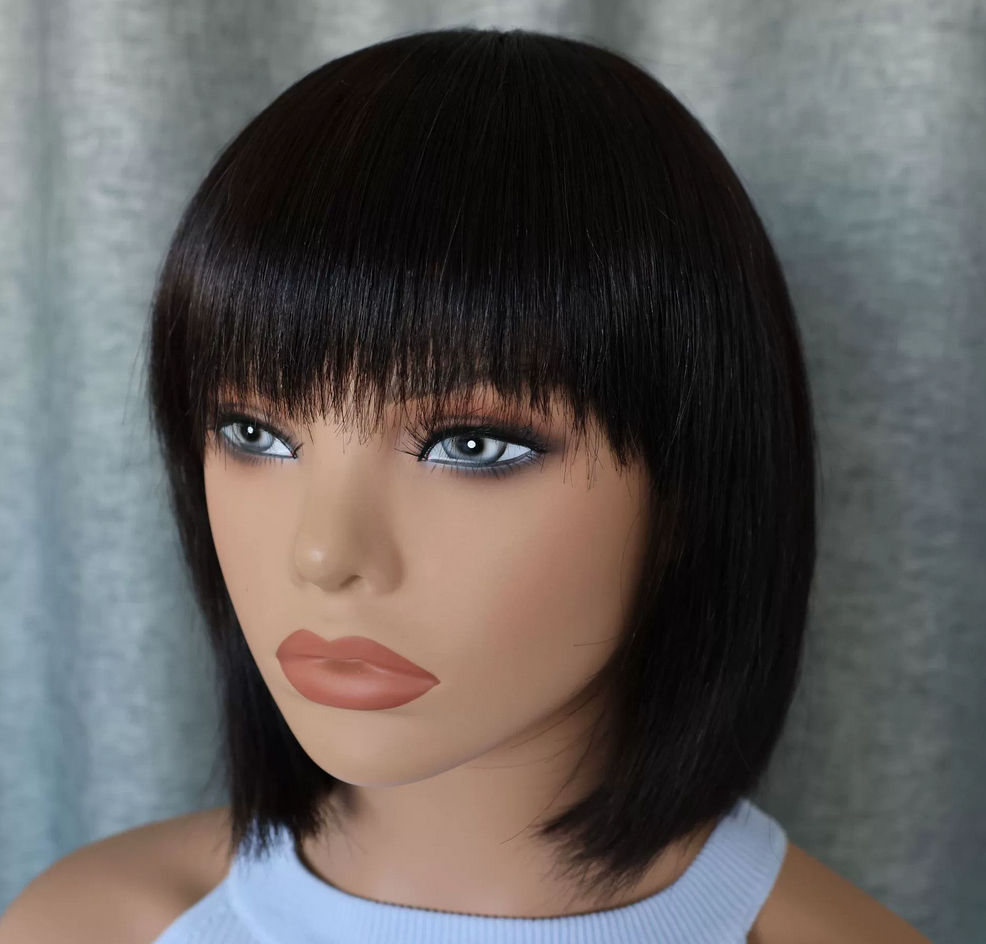 8“,12"  human hair bob wig short straight wig black color thick hair wig