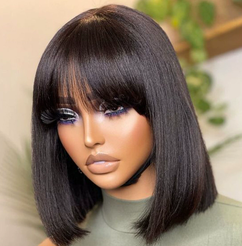 8“,12"  human hair bob wig short straight wig black color thick hair wig