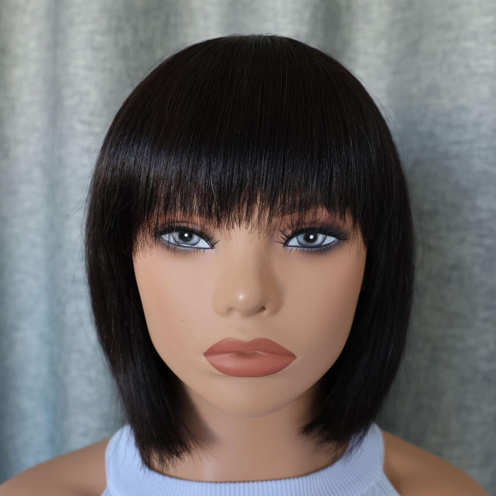 8“,12"  human hair bob wig short straight wig black color thick hair wig