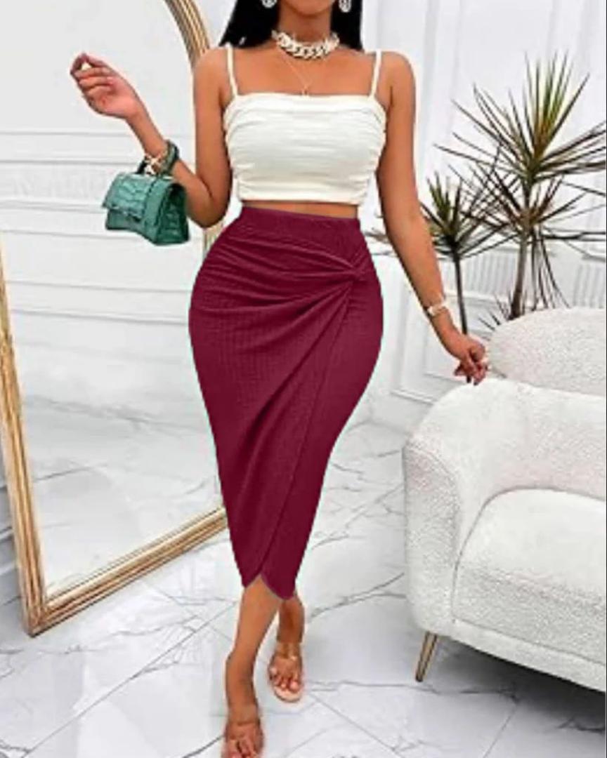 Latest Trending Classy/Stylish Fashion Ladies Two piece set Skirt &Top Pink