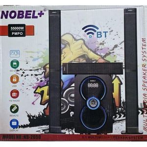 Nobel 55000W PMPO MULTIMEDIA SPEAKER SYSTEM, 5.1CH, DEEP BASS BLAST, 2 TALL BOYS, PREMIUM SOUND QUALITY, ADJUSTABLE SOUND CONTROLS, BLUETOOTH, FM RADIO, HDMI, MP3, SD CARD, AUX, USB, RCA, REMOTE CONTR