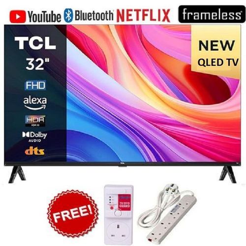TCL 32" inch QLED TV,32S5 S-Series, FHD/HD HDR Smart Android Google TV, Netflix, YouTube, Bluetooth Connectivity,Wifi Connectivity,Inbuilt Decoder – Black (1YR WRTY)+FREE TV Guard+Extension Cable