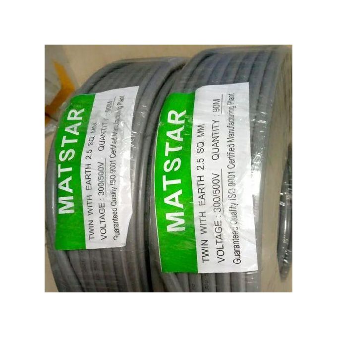 Mat Star 2.5mm Twin Cable + Earth Flat Power Electrical Copper Cable, It is 90 meters long hence it serves you efficiently, You can connect it to various places since it comes in color grey.