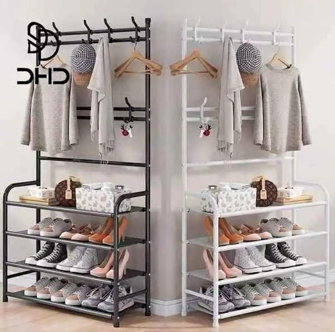 5-layer Simple Assemble Shoe Rack Floor Coat and Hat Rack Shoe Integrated Household Storage Bedroom Living room Bathroom Hangers hall rack