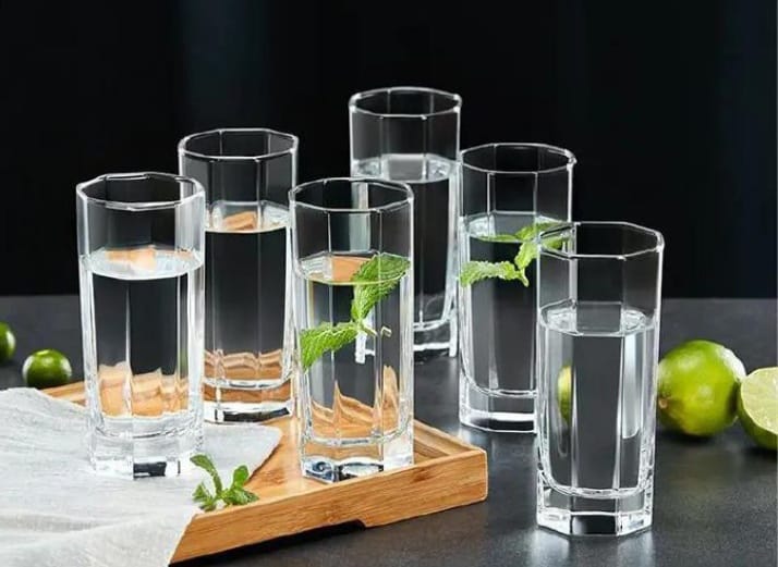 6Pcs Water Glass Tumblers Set Long Glasses   Theses tall drinking glasses are ideal to sip any beverage, from hot coffee and cappuccino to juices and iced drinks.