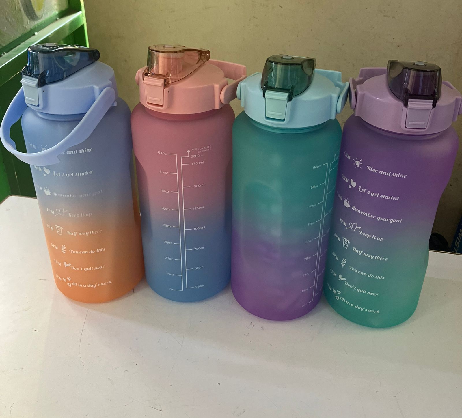 3 Pieces Motivational Sports Bottle, BPA-Free Sports Bottle, Motivational Flask, Large Capacity,100% BPA free food safe non-toxic materials, made with environmentally friendly, odorless and healthy ma