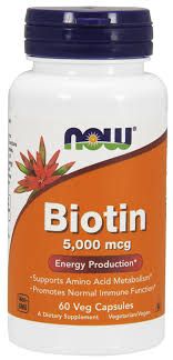 Now Biotin, 60 Veggie Capsules, 5000 mcg, Improves Skin, hair and Nail Health, Supports Energy Production.