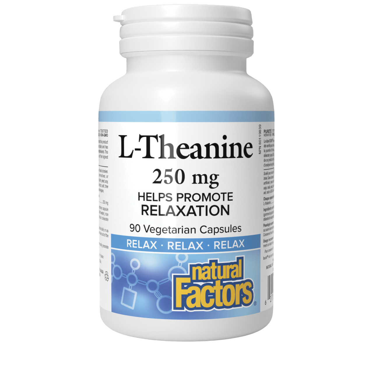 Natural Factors L-Theanine 250mg Vcap 90-Helps reduce feelings of occasional stress and nervousness-Enhances concentration and mental clarity
