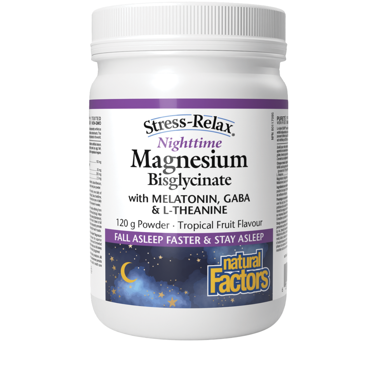 .Natural Factors Stress-Relax Nighttime Magnesium Bisglycinate Powder with Melatonin, L-Theanine and Pharma GABA, Supports Sleep & Relaxation, Tropical Flavor, 4.23 oz Powder